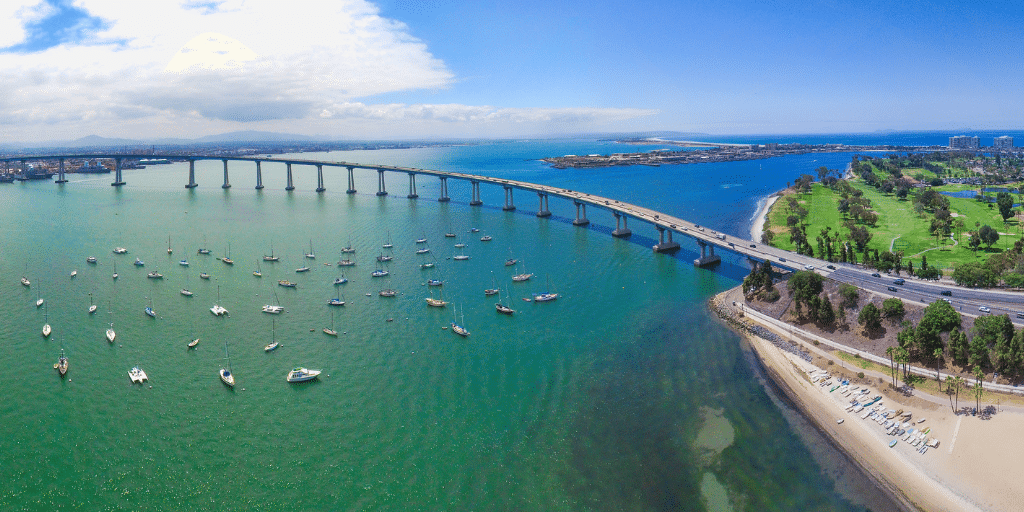 photo of the coronado bridge with boats showing what is san diego known for