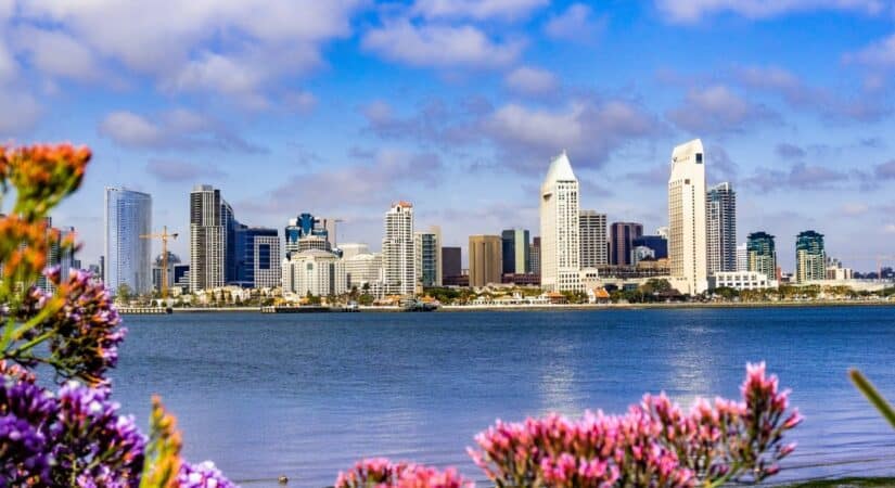 image showing downtown san diego across the bay, san diego vs. los angeles