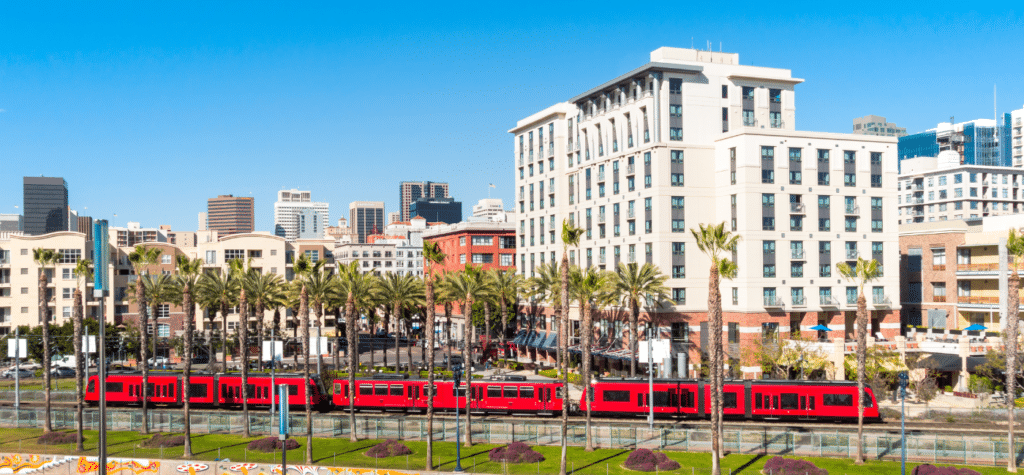 photo of the trolley going through downtown showing is san diego a good place to live
